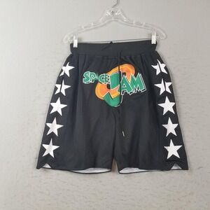 Space Jam Shorts‎ Mens Small Black Mesh Basketball Star Print Lined 10 Inseam